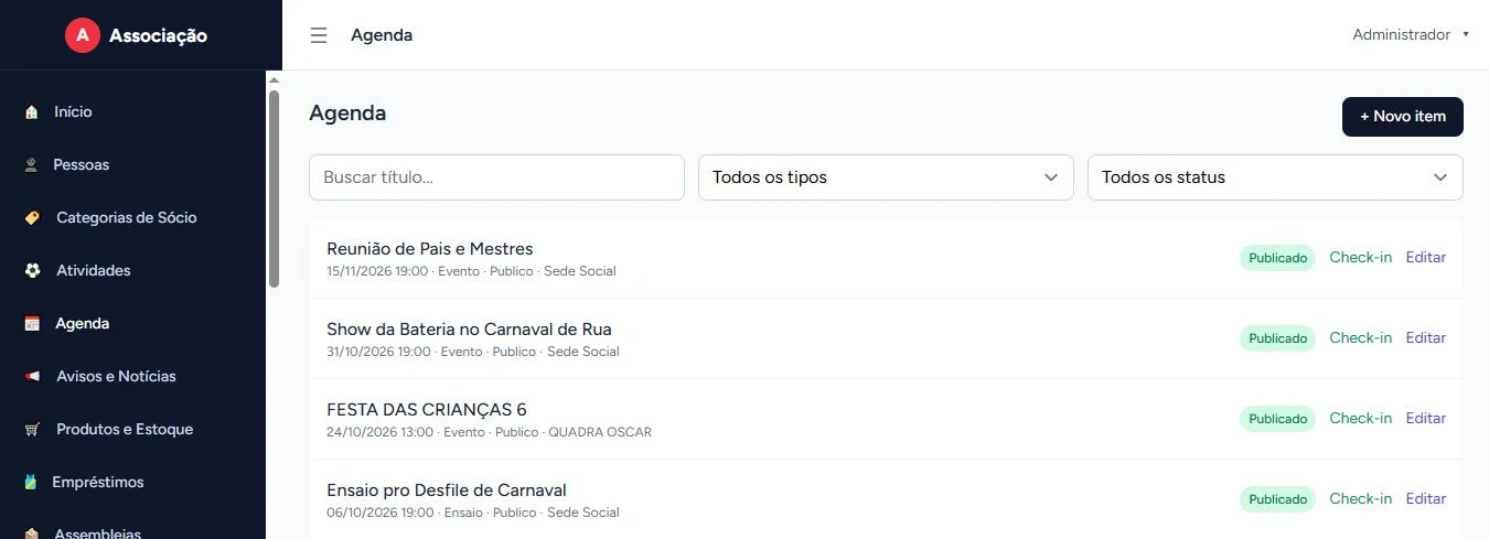 Agenda na área administrativa
