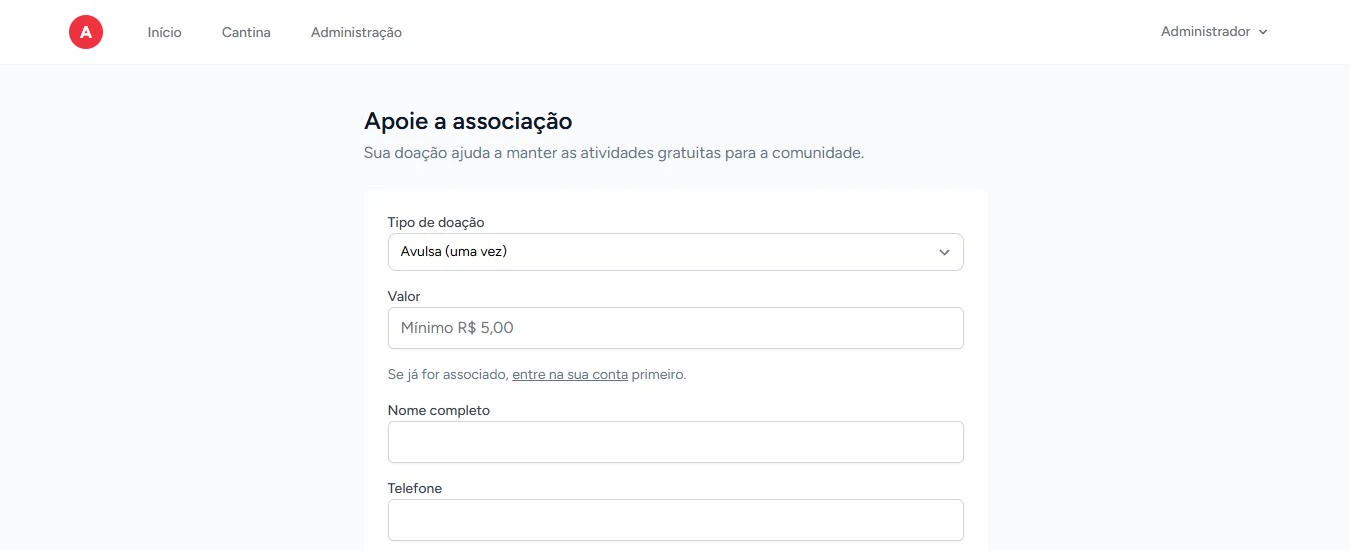 Página de doação