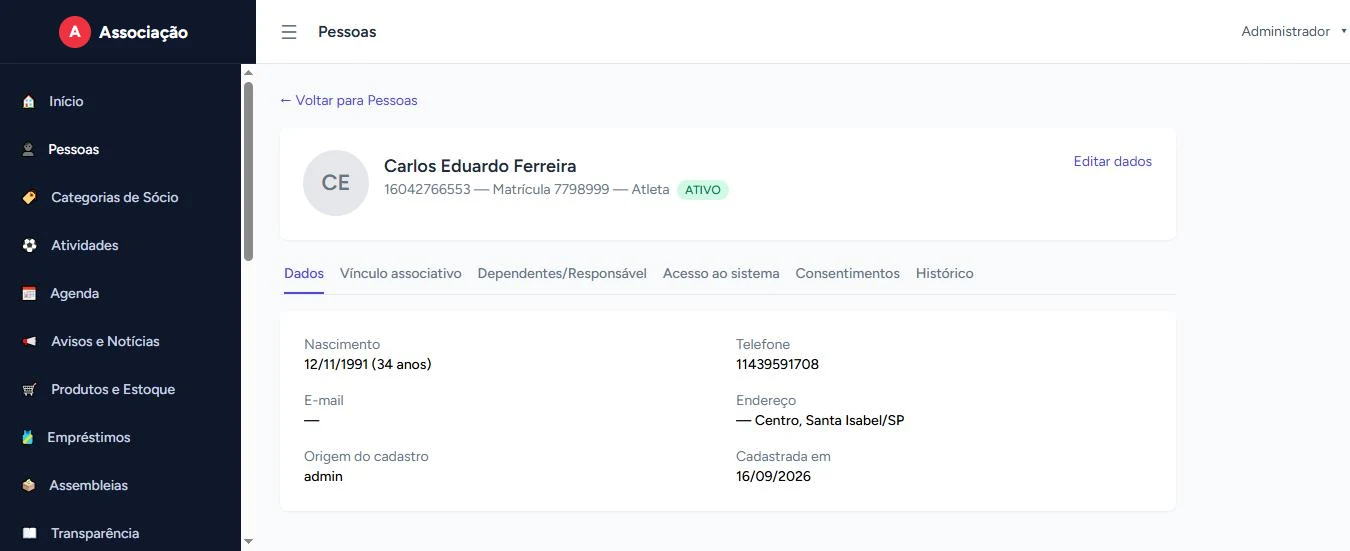Ficha de um associado