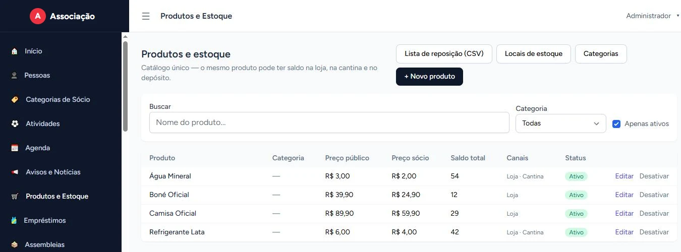 Produtos e estoque