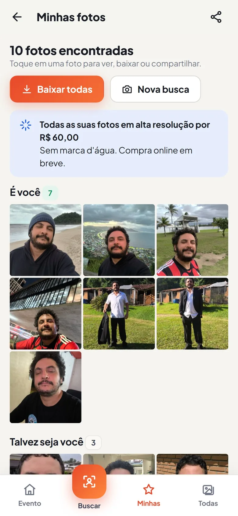 Fotos encontradas pela selfie