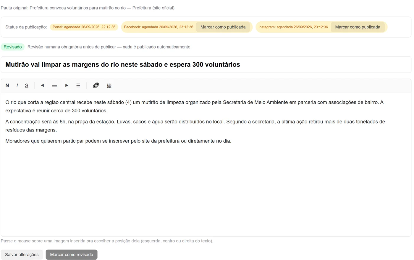 Editor de matéria